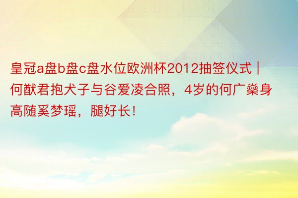 皇冠a盘b盘c盘水位欧洲杯2012抽签仪式 | 何猷君抱犬子与谷爱凌合照，4岁的何广燊身高随奚梦瑶，腿好长！