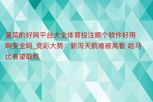 菠菜的好网平台大全体育投注哪个软件好用啊安全吗_竞彩大势：新泻天鹅难被高看 哈马比有望取胜