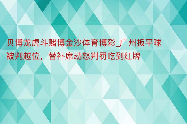 贝博龙虎斗赌博金沙体育博彩_广州扳平球被判越位，替补席动怒判罚吃到红牌